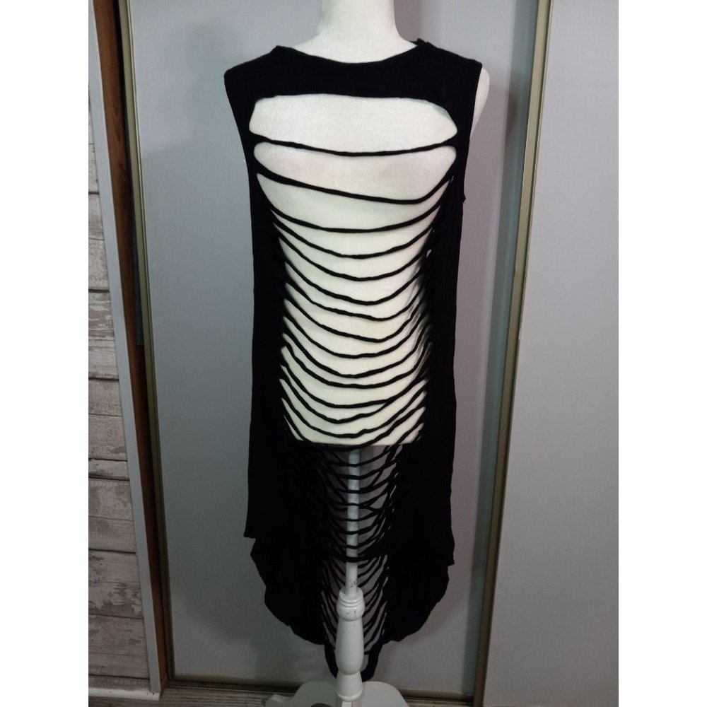 J Black Small Cut Out Thrashed Beach Dancer Gothic Midi Punk Dress